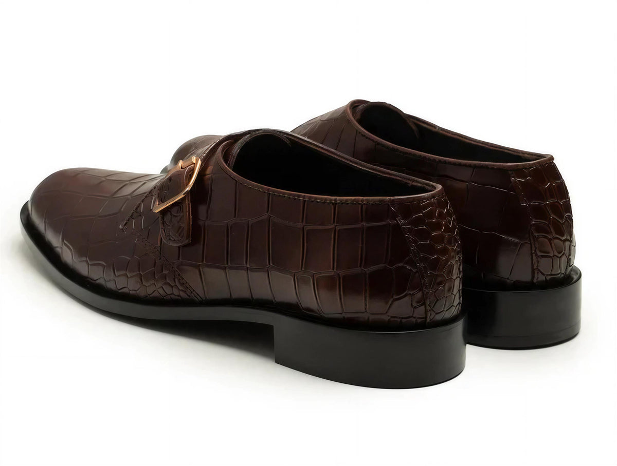 Handmade Brown Crocodile Leather Monk Strap mens Dress shoes| Men’s Luxury Formal Shoes
