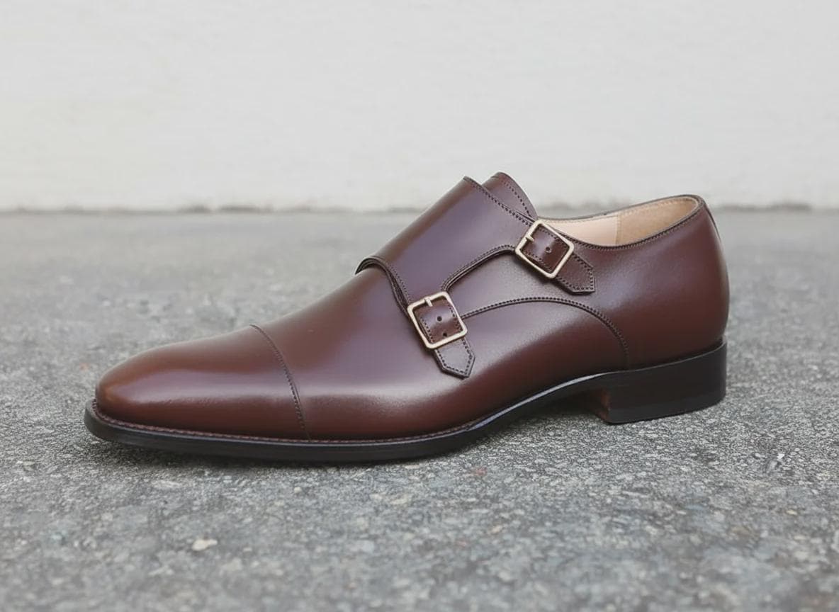 Handmade Brown Leather Double Monk Strap Mens Shoes, Genuine Leather shoes