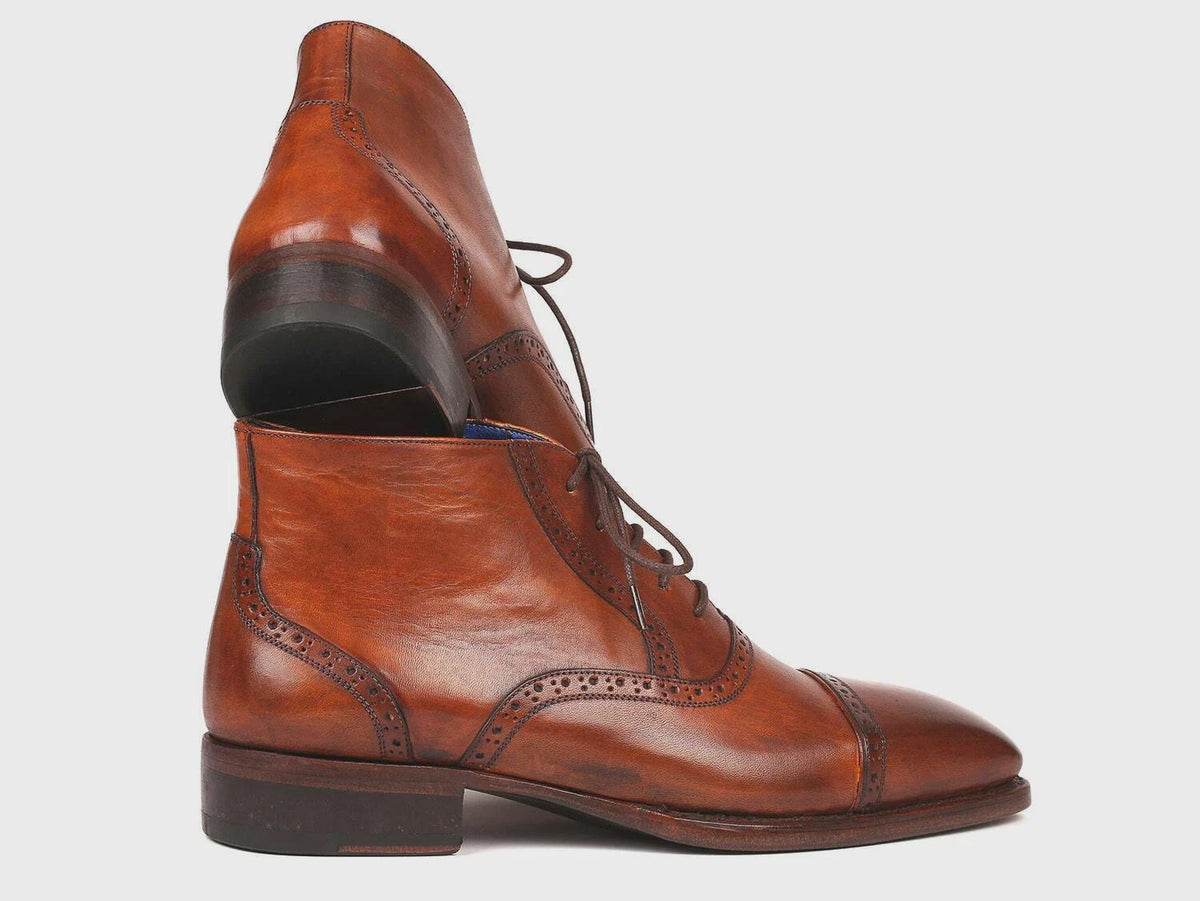 Handmade Leather boots Men's Brown Cap Toe Ankle Boots brown work and biker boots