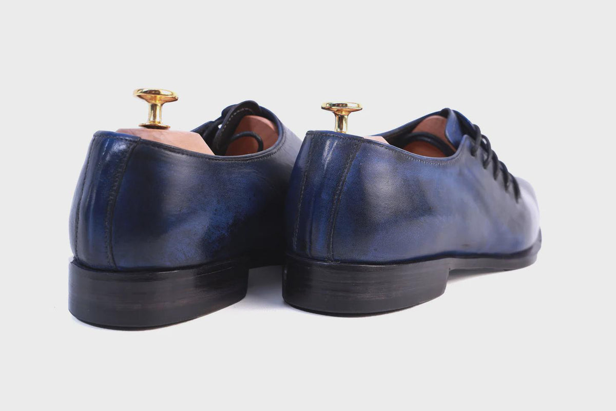 wedding shoes Handmade Navy Blue Oxford Dress Shoes, Side Lace Whole Cut footwear