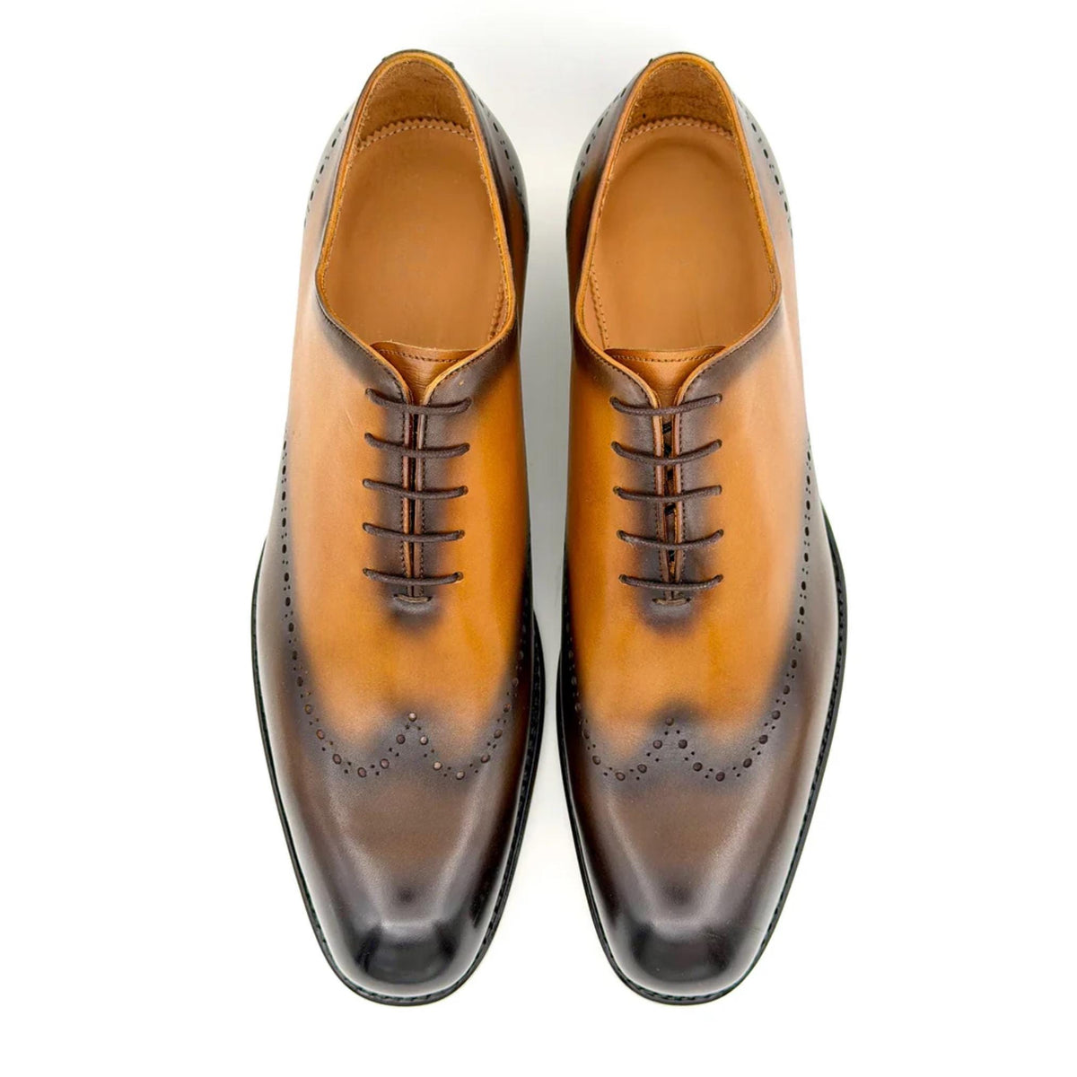 Wholecut Oxford shoes, handmade brown cowhide leather mens shoes, gift for him