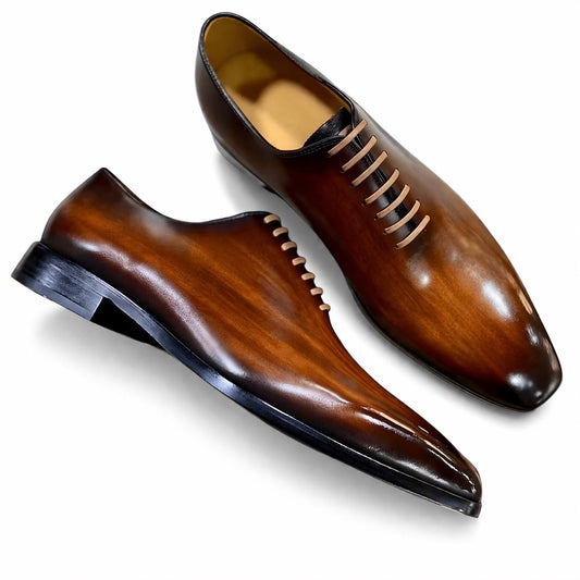 Brown dress shoes mens leather shoes handmade patina wholecut Oxfords | wedding mens shoes, gift for him