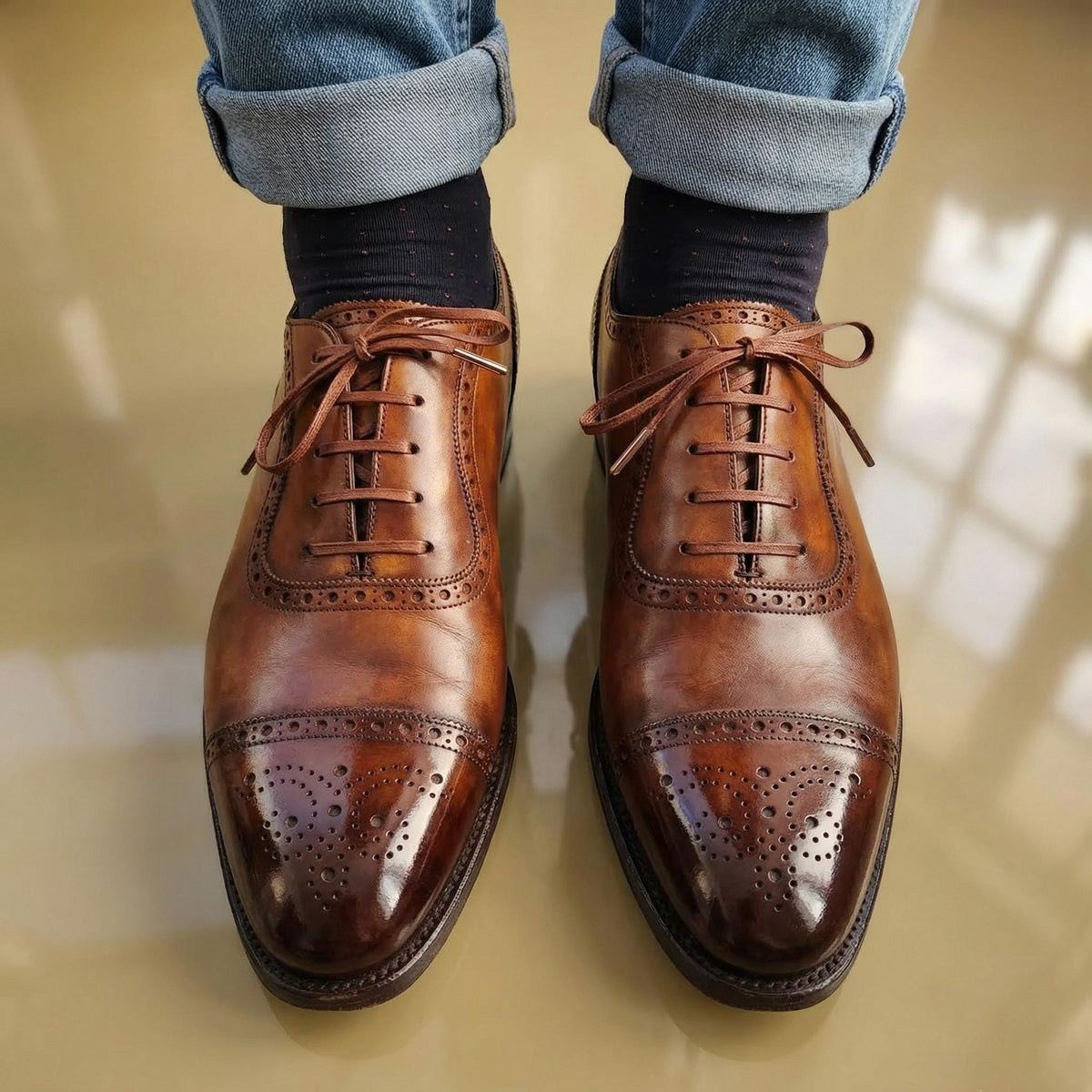 Brown brogue mens shoes – handmade cap toe Oxford leather dress shoes | wedding shoes, gift for him