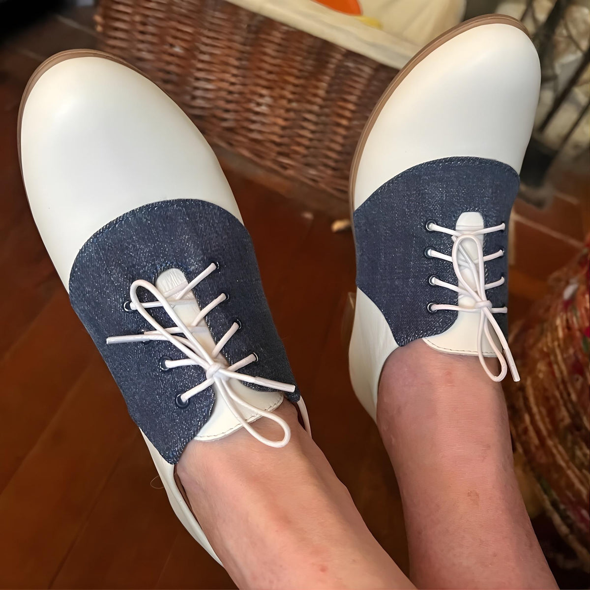 Saddle shoes womens made to your measurement handmade white leather navy suede Oxford lace ups | vintage shoes, gift for her