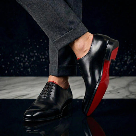 Handmade black leather mens dress shoes, formal Oxfords custom mens shoes red sole, wedding gift