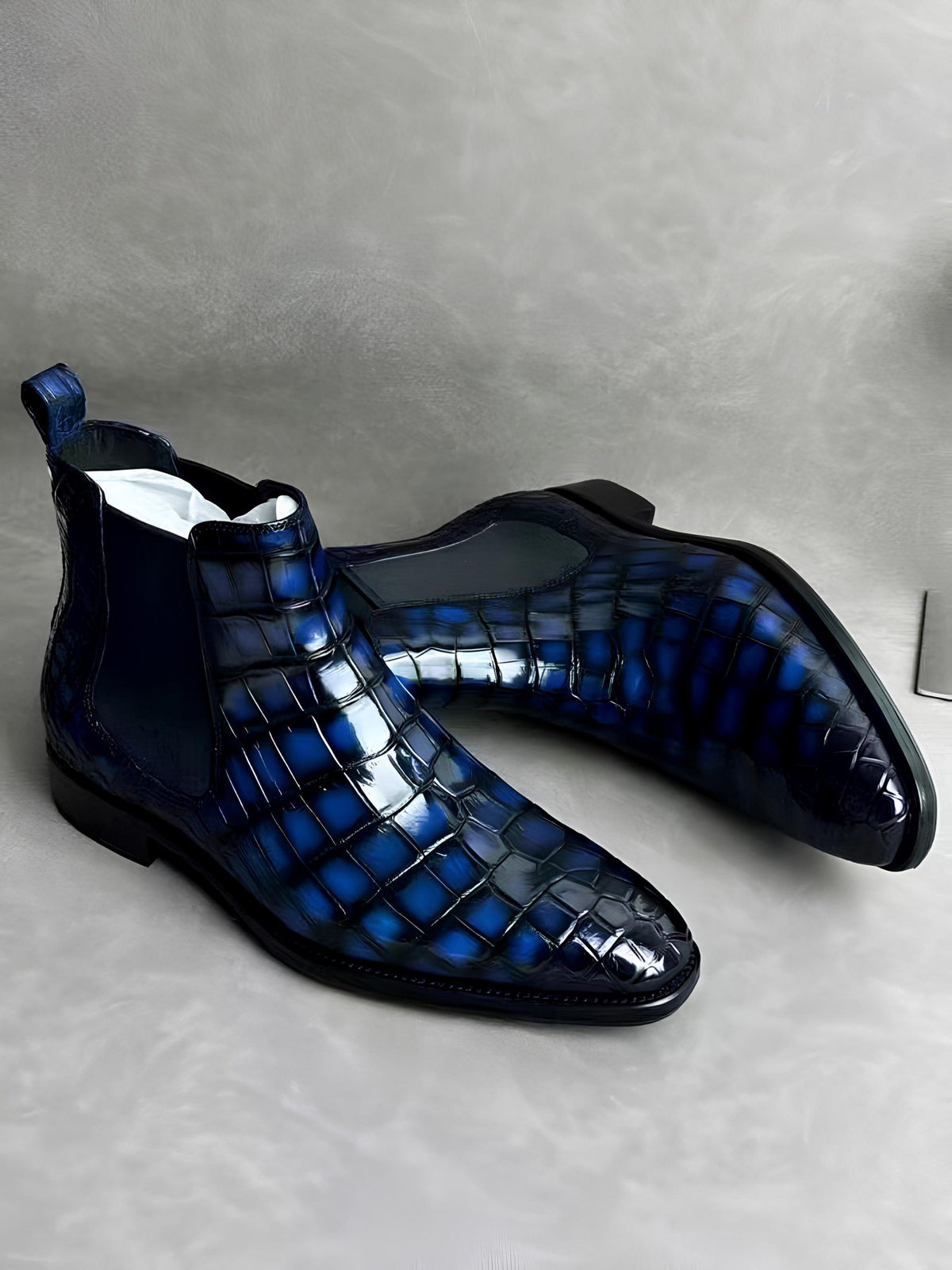 Luxury Handmade Alligator Embossed Chelsea Boots for Men | Hand Burnished Leather Boots | Custom Made Exotic Dress Boots | Slip On Boots