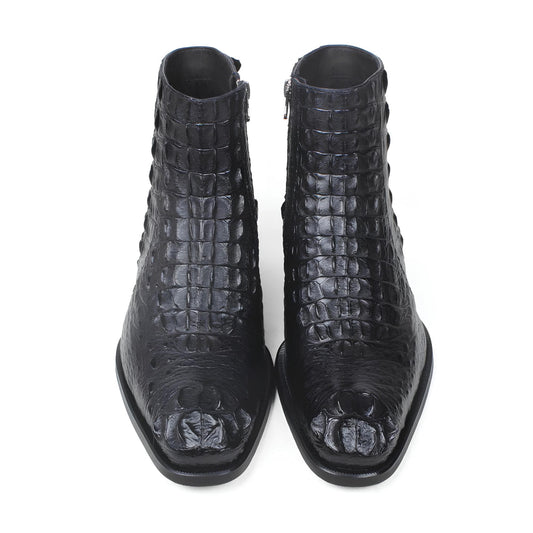 Handmade Black Alligator Embossed Side Zip Boots for Men | Exotic Leather Ankle Boots | Custom Crocodile Pattern mens Boots