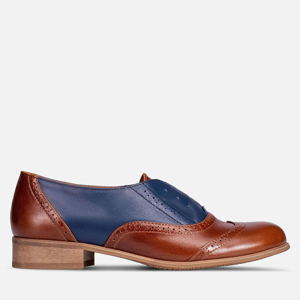 Handmade Customizable Women's Two Tone Brown & Navy Leather Oxford Shoes – womens leather Shoes