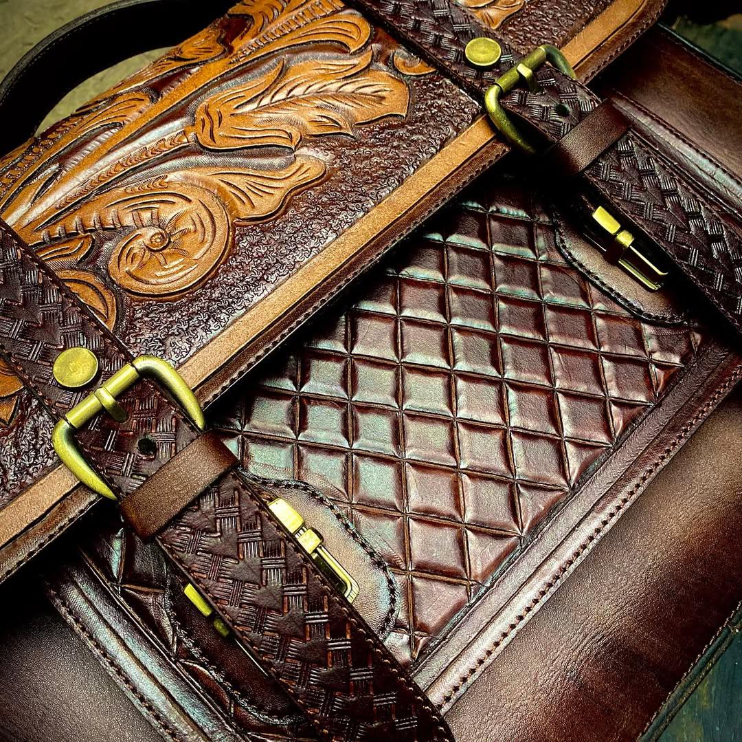 Leather Laptop Bag | Hand Carved Full Grain Leather Briefcase | Handmade Laptop Bag for Men & Women | 13 15 17 Inch