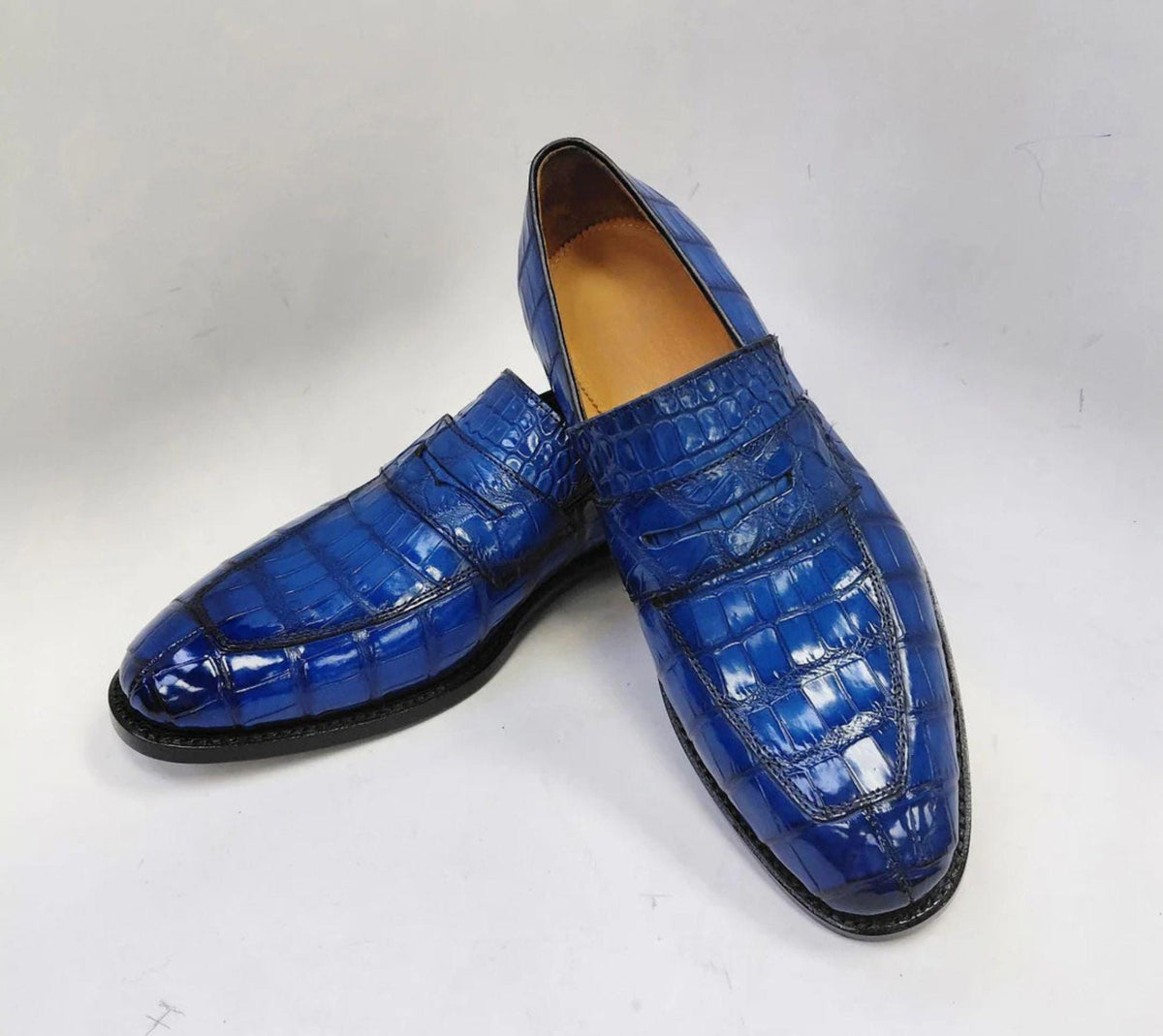 Handmade Alligator shoes Embossed Loafers for Men | Crocodile Pattern Leather mens Dress Shoes | Slip On shoes Penny Loafers
