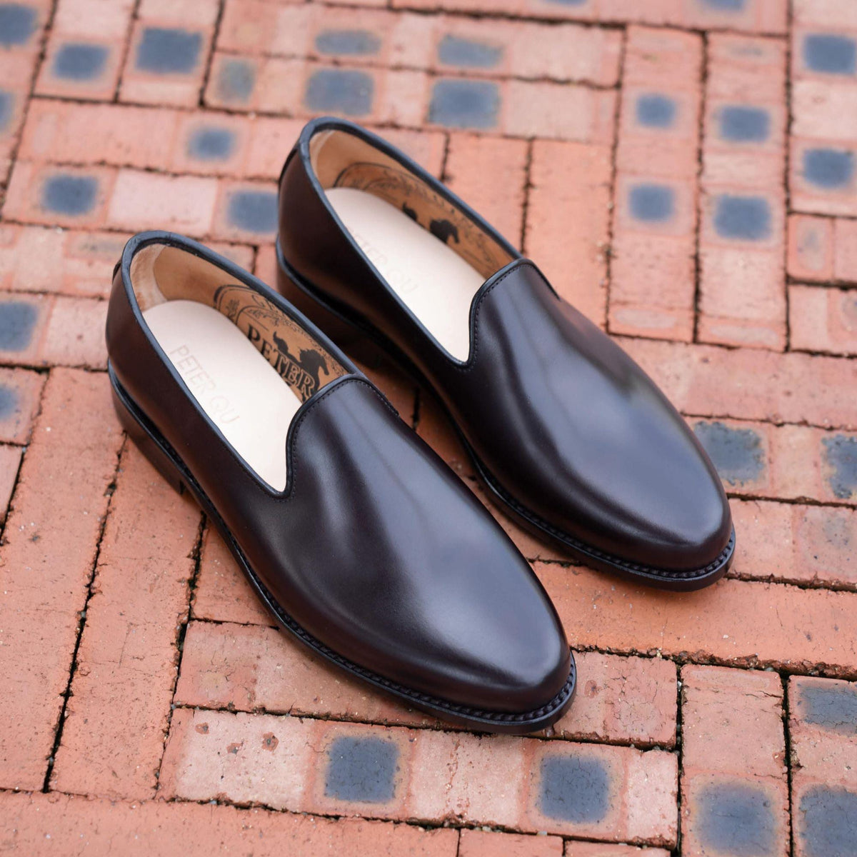 Handmade Leather Loafers for Men | Dark Brown Plain Toe Slip On Shoes | Formal Wedding Dress mens Loafers