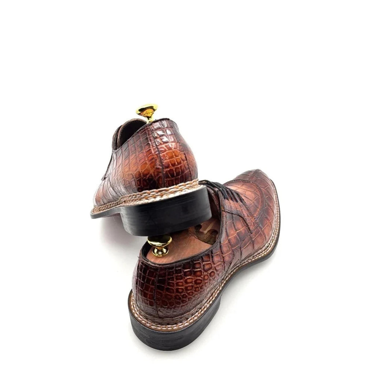 Handmade Brown Embossed Leather Alligator Shoes | Mens Dress Shoes | Lace Up Formal footwear | custom men shoes