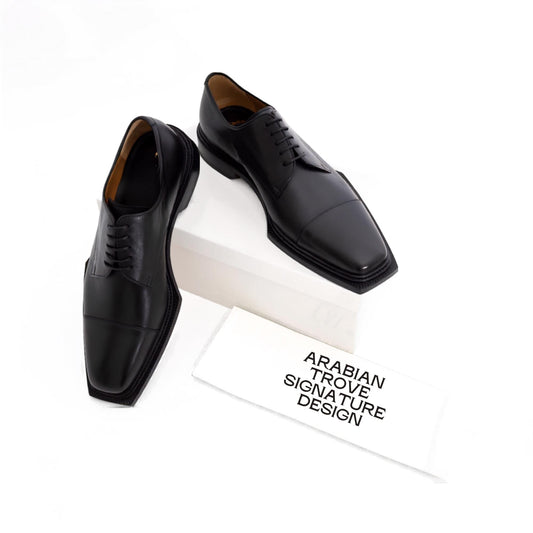 Handmade Black Calf Leather Cap Toe Oxford Shoes | Men's Formal Dress Shoes | Italian Style | Signature Collection