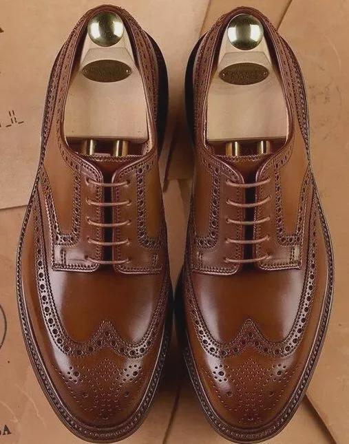 Handmade Brown Wingtip Oxford Shoes for Men | Genuine Leather Brogue mens Dress Shoes | Groomsmen Wedding Shoes | Sialkot Crafted