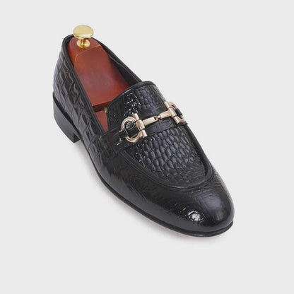 Handmade Men Black Crocodile Textured Leather Moccasin Shoes, Slip on Shoes, leather loafers