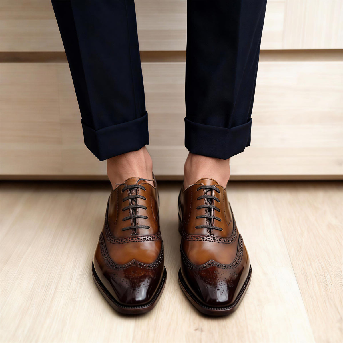 Handmade leather shoes Brown  mens Oxford Lace Up shoes  Wingtip Formal Dress Shoes