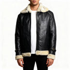 Aviator Men's Leather Jacket, Leather Coat Bomber Real Leather FUR Jacket