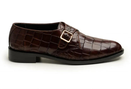 Handmade Brown Crocodile Leather Monk Strap mens Dress shoes| Men’s Luxury Formal Shoes