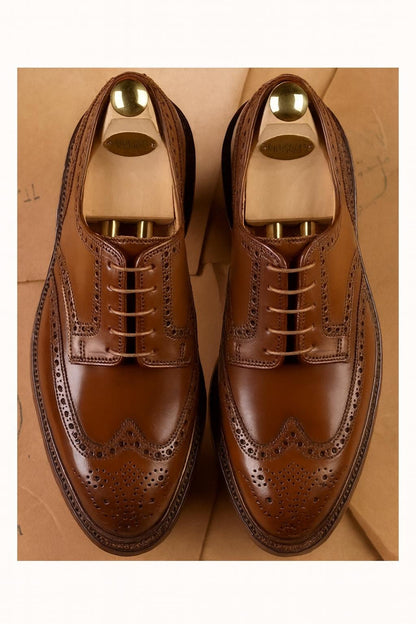 Handmade Brown Wingtip Oxford Shoes for Men | Genuine Leather Brogue mens Dress Shoes | Groomsmen Wedding Shoes | Sialkot Crafted
