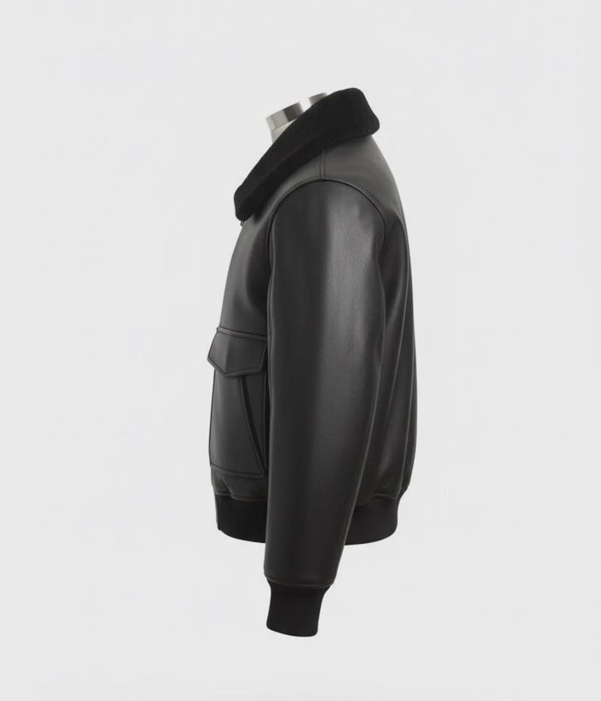 Men's Black Leather Shearling Aviator Bomber Jacket