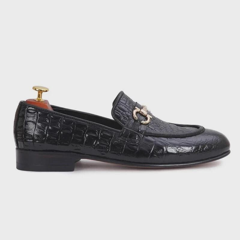 Handmade Men Black Crocodile Textured Leather Moccasin Shoes, Slip on Shoes, leather loafers