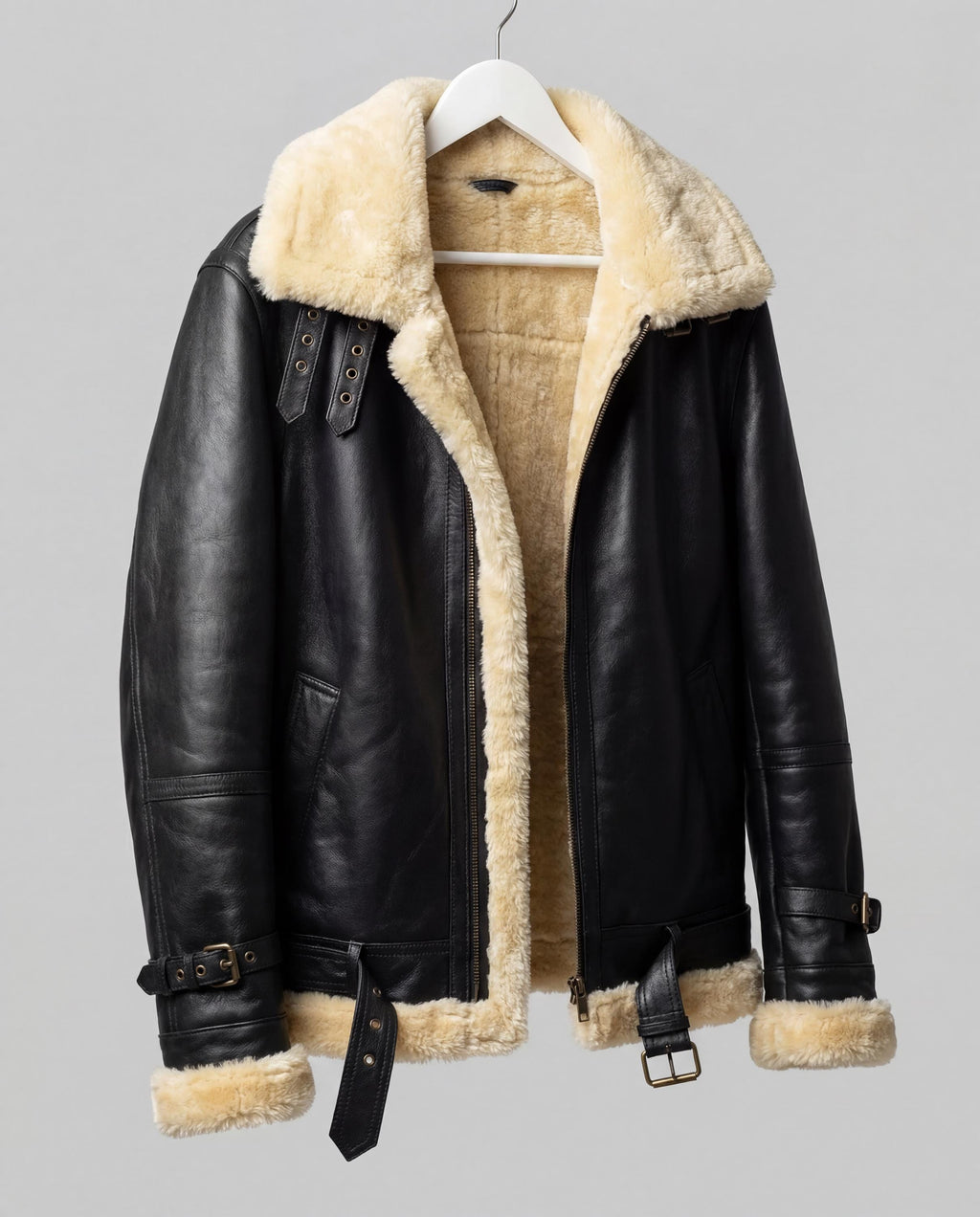 Aviator Men's Leather Jacket, Leather Coat Bomber Real Leather FUR Jacket