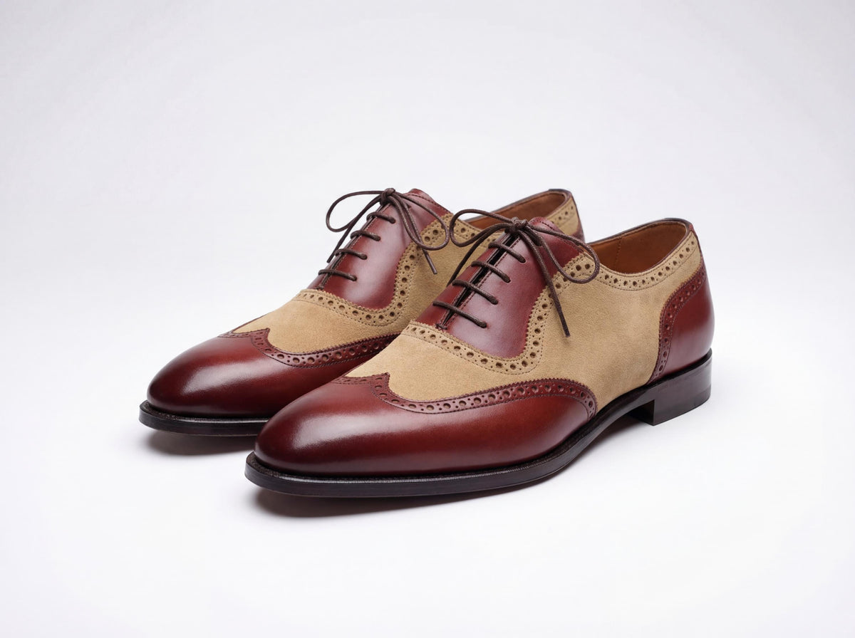Handmade Brown Leather Shoes, Wingtip Two Tone mens Dress Shoes, men oxfords for Wedding and Formal Footwear