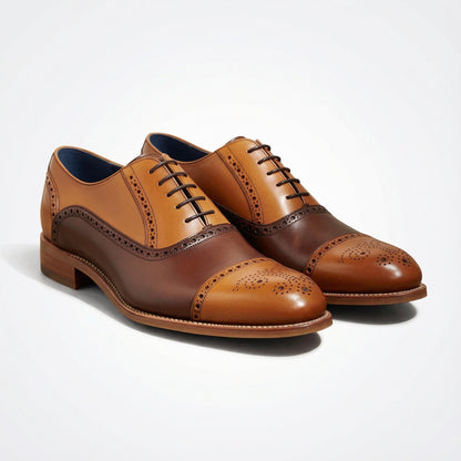 Handmade leather shoes men Two Tone Wingtip Brogue Shoes