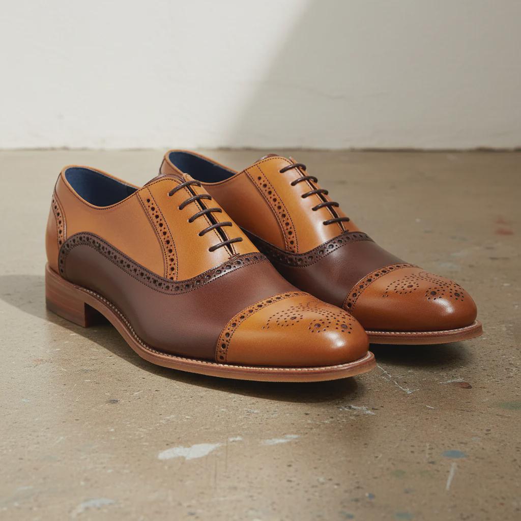 Handmade leather shoes men Two Tone Wingtip Brogue Shoes