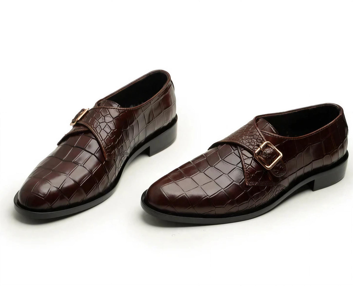 Handmade Brown Crocodile Leather Monk Strap mens Dress shoes| Men’s Luxury Formal Shoes