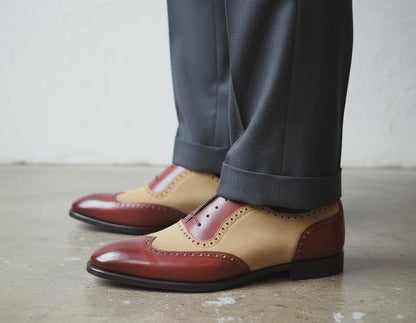 Handmade Brown Leather Shoes, Wingtip Two Tone mens Dress Shoes, men oxfords for Wedding and Formal Footwear