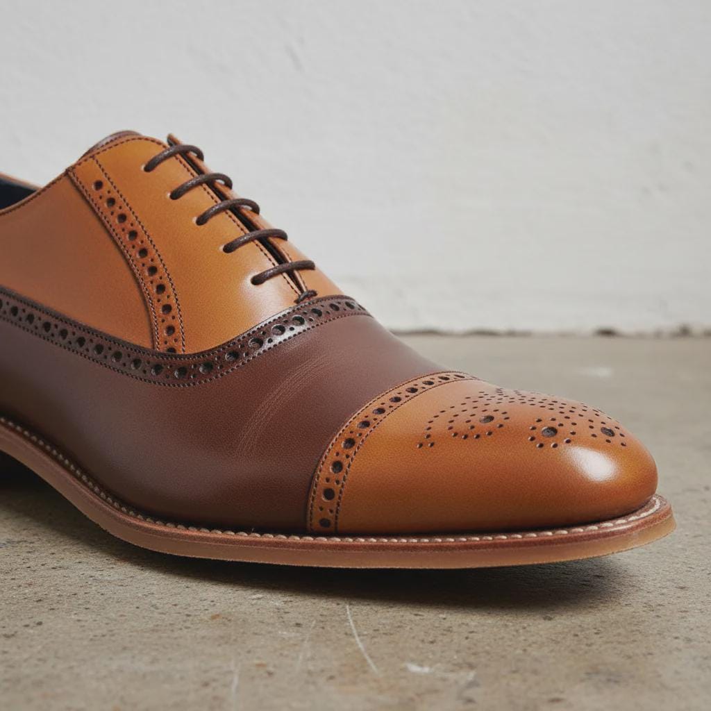Handmade leather shoes men Two Tone Wingtip Brogue Shoes