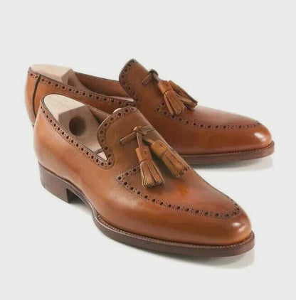 Handmade Men's Classic Brown Tassels Loafers | slip-on leather loafers | wedding and formal footwear