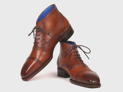 Handmade Leather boots Men's Brown Cap Toe Ankle Boots brown work and biker boots