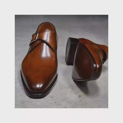 Handmade single Monk leather Shoes  Slip On Formal Dress Shoes, Luxury Buckle Strap Leather Shoes Men