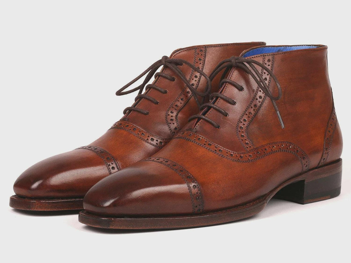 Handmade Leather boots Men's Brown Cap Toe Ankle Boots brown work and biker boots
