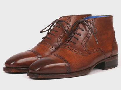 Handmade Leather boots Men's Brown Cap Toe Ankle Boots brown work and biker boots