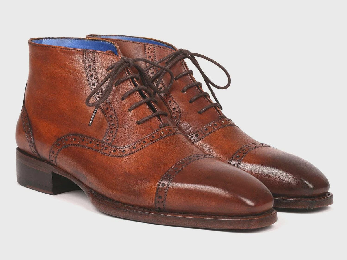 Handmade Leather boots Men's Brown Cap Toe Ankle Boots brown work and biker boots