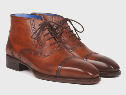 Handmade Leather boots Men's Brown Cap Toe Ankle Boots brown work and biker boots