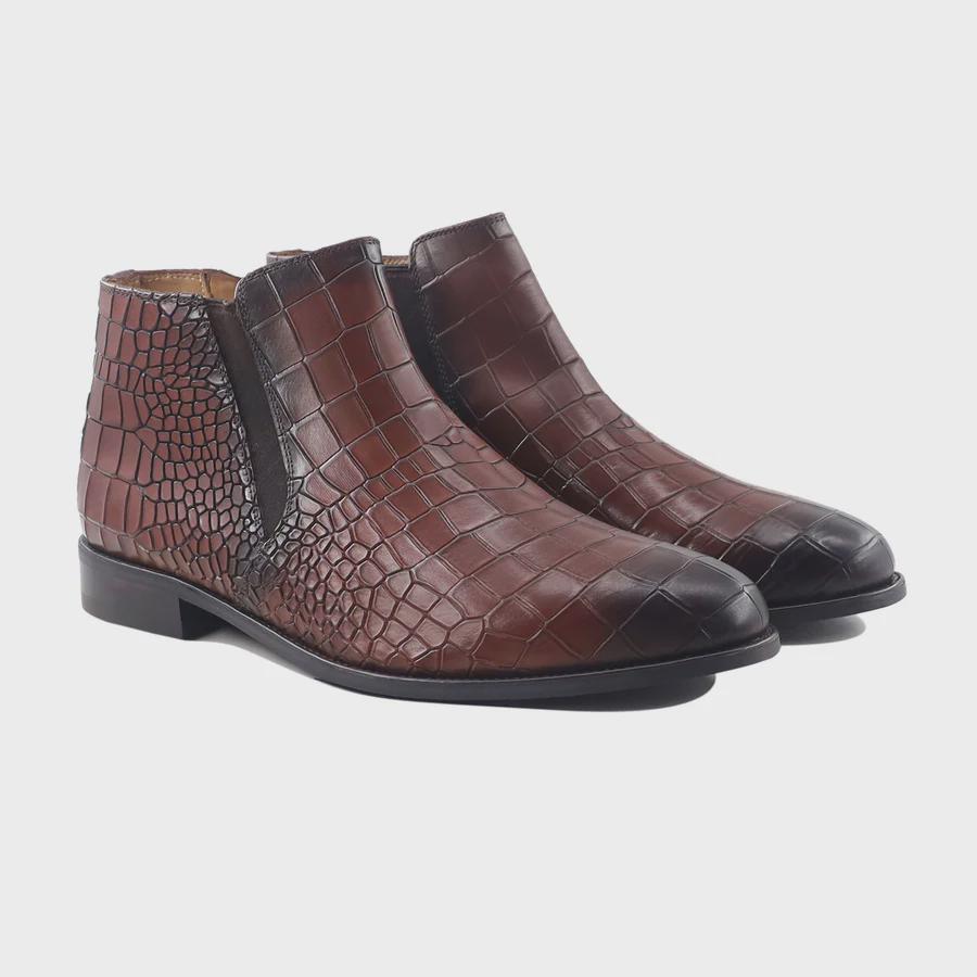 Handmade Brown Leather mens Chelsea Boots – Burnished Calfskin Ankle boots alligator leather boots mens
