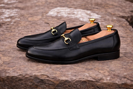 Handmade Black Leather Men's Loafers, Italian Style Slip Ons Horsebit Loafers