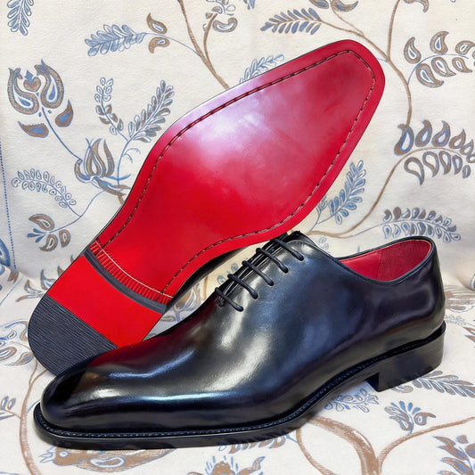 Handmade Black Oxford Shoes for Men, Red Bottom Leather Shoes – Custom Lace Up Formal Wedding Shoes