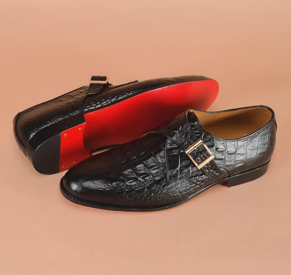 Handmade Black Alligator Leather Monk Strap Custom Shoes for Men, Gift for him,
