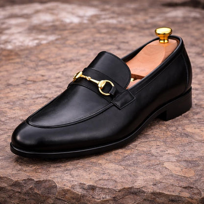 Handmade Black Leather Men's Loafers, Italian Style Slip Ons Horsebit Loafers