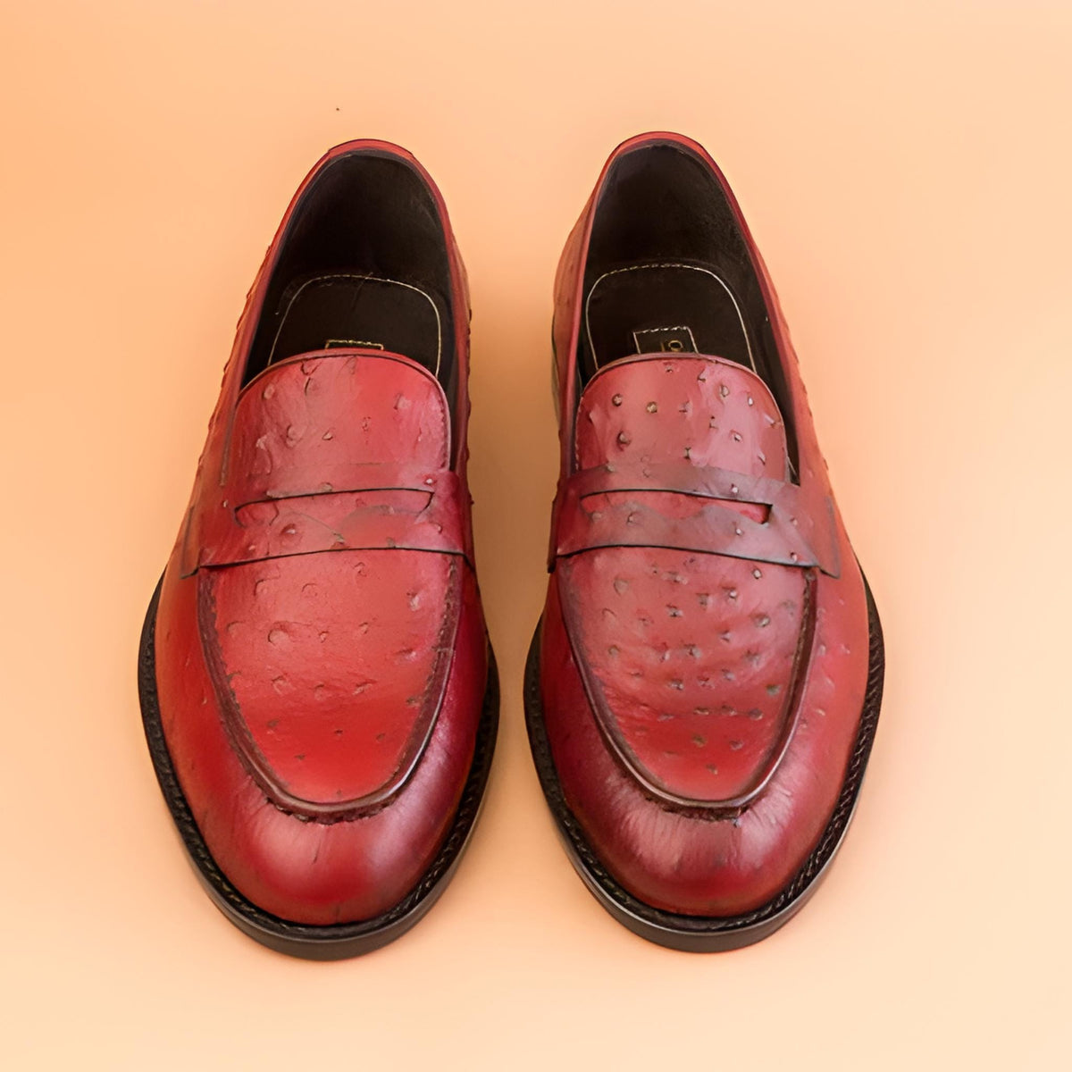 Handmade Custom shoes Brown Ostrich Genuine Leather Loafers: Men's Slip-On Shoes