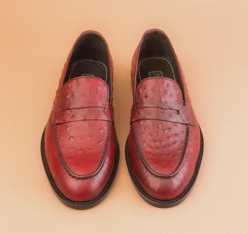 Handmade Custom shoes Brown Ostrich Genuine Leather Loafers: Men's Slip-On Shoes