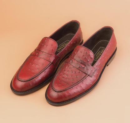 Handmade Custom shoes Brown Ostrich Genuine Leather Loafers: Men's Slip-On Shoes