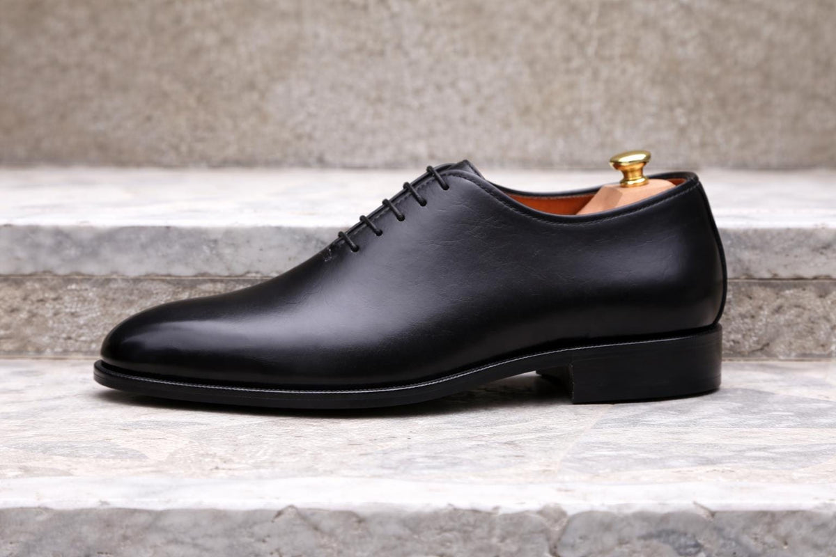 Handmade Wholecut Black Leather mens Oxford Shoes, Custom Fit Wedding Dress Shoes