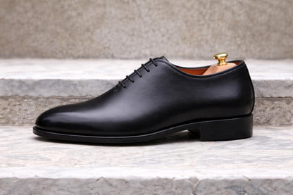 Handmade Wholecut Black Leather mens Oxford Shoes, Custom Fit Wedding Dress Shoes