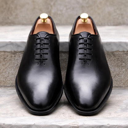 Handmade Wholecut Black Leather mens Oxford Shoes, Custom Fit Wedding Dress Shoes